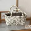 Quilted Handbag with Built-in Handle Vine Pattern Compact Size Foldable Plant Pot Organizer Cosmetics