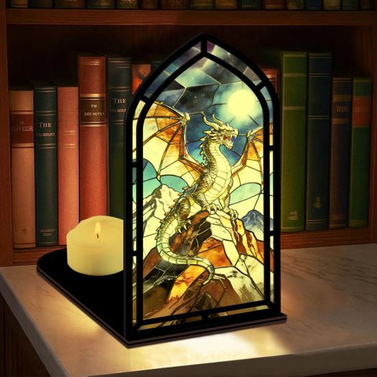Gothic Book Nook Suncatcher Stained Glass Candle Holder Window Bookshelf Insert Diorama for Library Decor Bookish Gifts for Readers Book Lovers