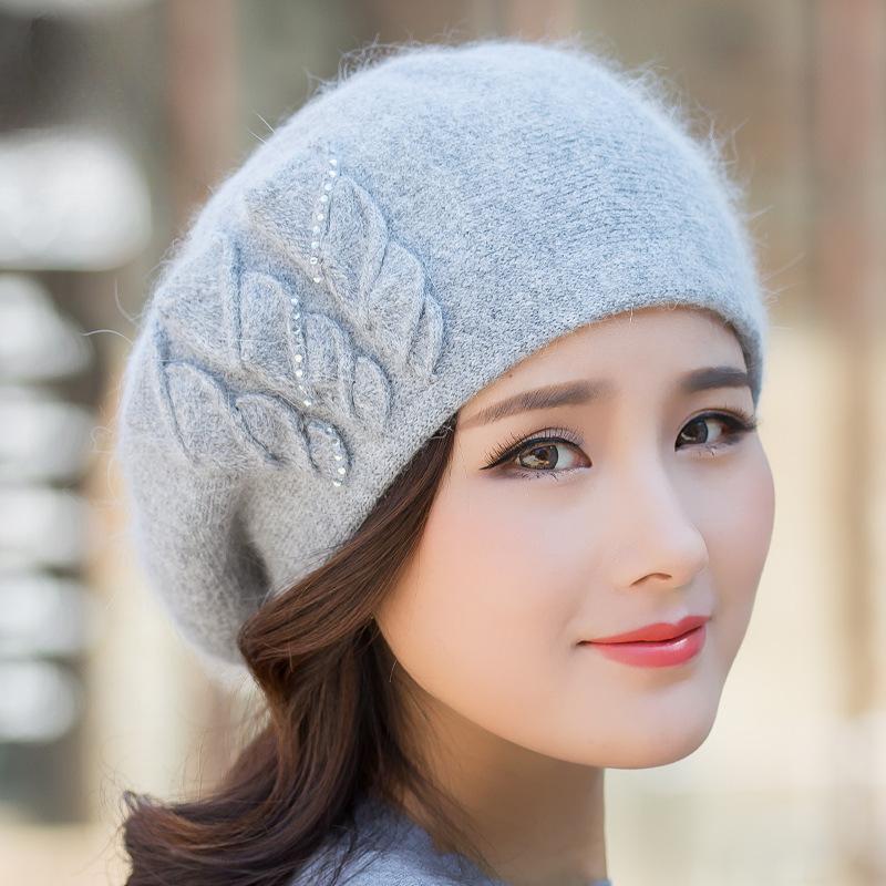 

Женская осенне-зимняя вязаная шапка-бини, теплая, со стразами, двухслойная, повседневная, мягкая, классическая, термобелье для отдыха на природе One Size