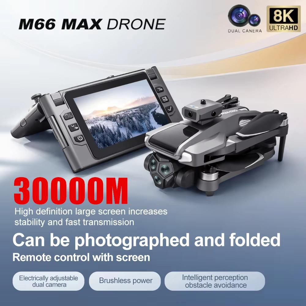 Nový M66 MAX Profesionálny Dron HD 3 Kamery Bezkefový 5G Vyhýbanie sa prekážkam Optické Polohovanie Prúdením Skladací Rc Kvadrokoptéra Displej Hračka Darček