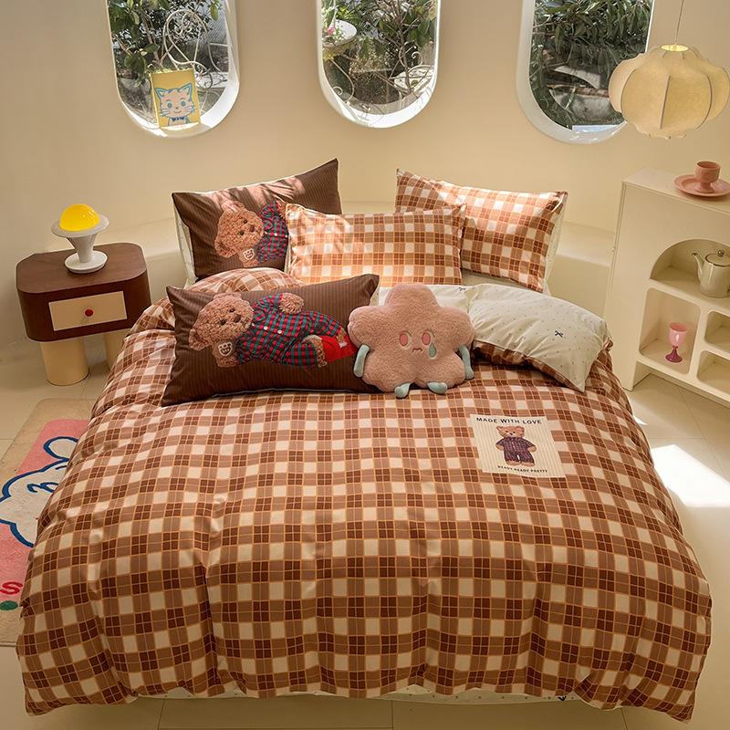 Pastoral Printed Bedding Four-piece Set Double Single Machine Washable Soft Waxy Skin-friendly Quilt Cover