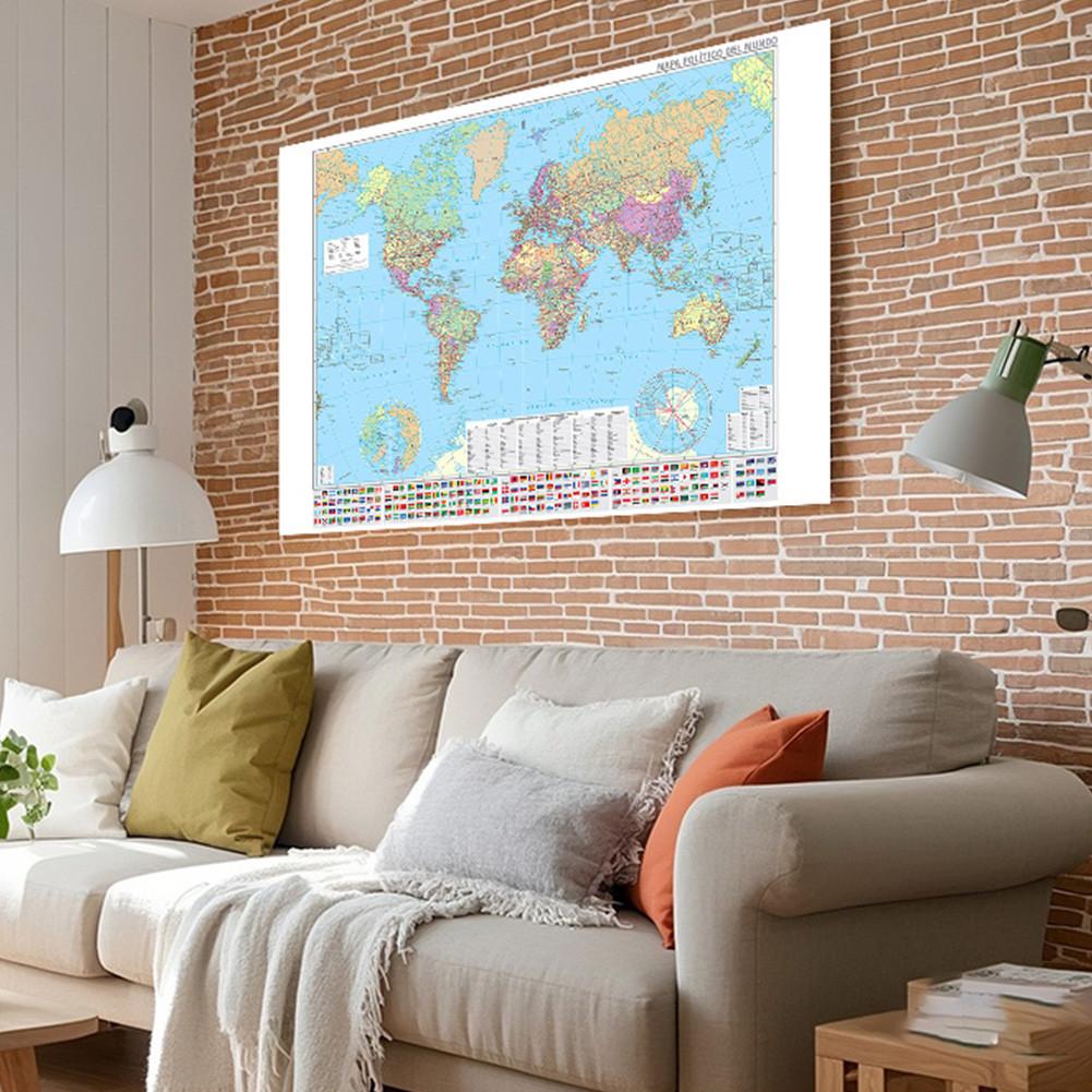 Spanish Map-World Map-Political Distribution-City Maps,Poster for Home Office Classroom,Travel/Educational Supplies