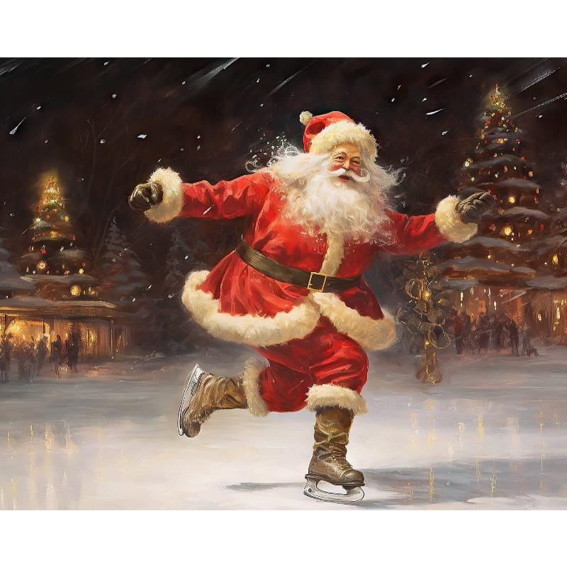 Vintage Santa Claus On A Swing Poster Reindeer Prints Canvas Printing Christmas Holiday Wall Art Picture for Home Decor Gifts