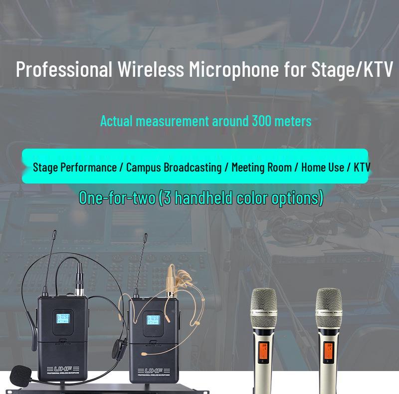 Wireless Dual Microphone Kit: KTV Singing, U Band Receiver, Infrared Frequency, Karaoke Home, Headset & Lavalier.