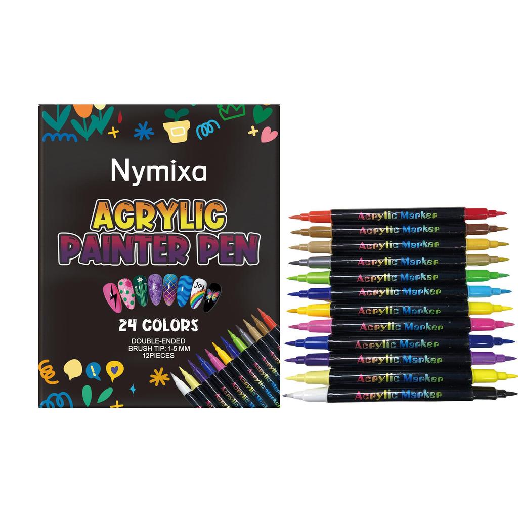 12Pcs/set(24colors) Nail Art Pen Long Lasting DIY Decoration Waterproof Convenient Nail Art Painted Pen Home Use Decororation Nail Art Maincure Tools