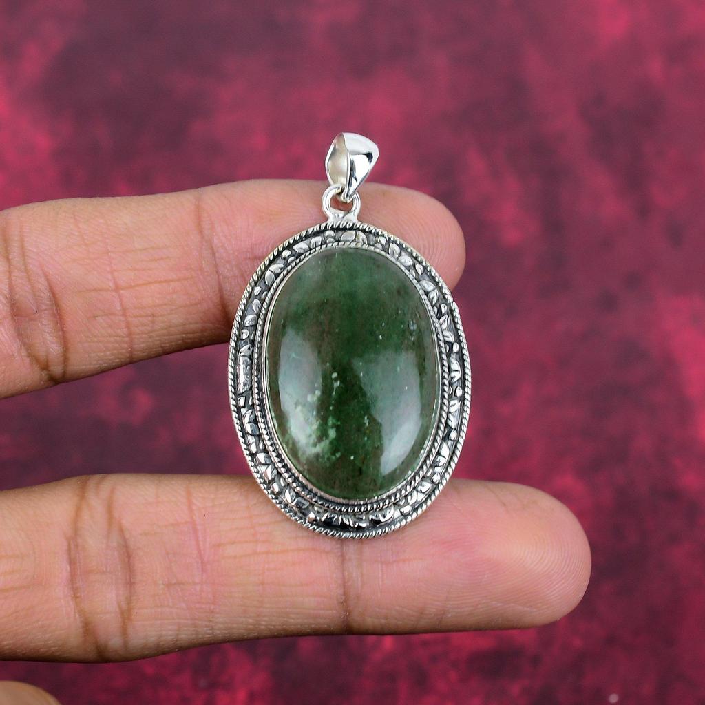 Pandantiv Aventurin Verde, Bijuterii din Argint Sterling 925 Masiv, Pandantiv cu Piatră Prețioasă, Cadou Pentru Ea Bijuterii Delicate Făcute Manual