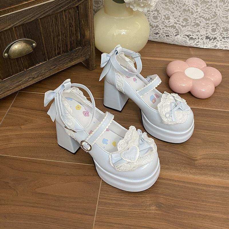 2025 New Bow High-heeled Lolita Shoes Sweet Round Head Original Women's Shoes Dream Heels Fashion Lo Shoes