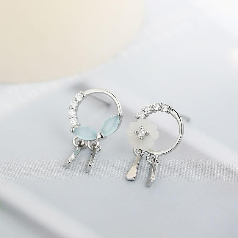 

925 Sterling Silver Asymmetric Earrings Blue Zircon Butterfly Flower Drop Earrings for Women Circle Silver Jewelry New S-E1323