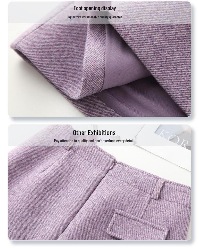 2025 New Women's Purple Woolen A-Line Pencil Skirt: Autumn/Winter Slim Fit