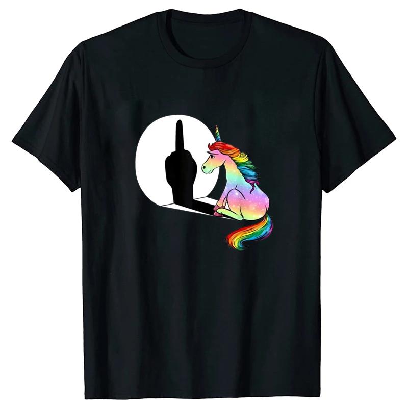 Unicorn Middle Finger T Shirt Women Mens T-Shirt Streetwear Tshirts Anime Clothes Four Seasons