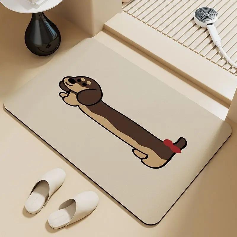 Dachshund In Striped Shirt Door Mat Small Carpet Cartoon Dog Design with Fashion Element Anti-slip Rug for Home Decor