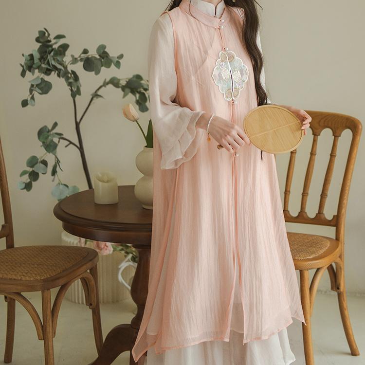 Sweet And Gentle Chinese Style Improved Embroidered Vest Ruffled Cheongsam Skirt Suit