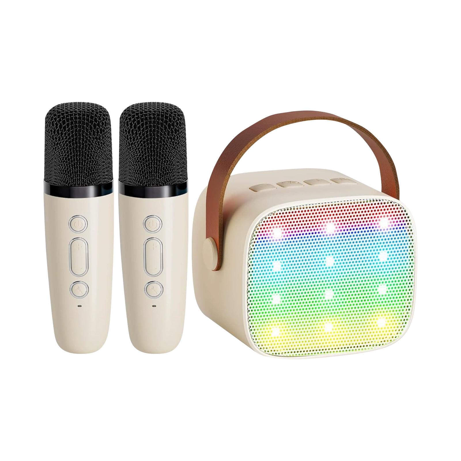 

KTV с разноцветными огнями, беспроводная детская аудиосистема, портативный ручной микрофон, встроенный динамик Bluetooth, One Size бежевый