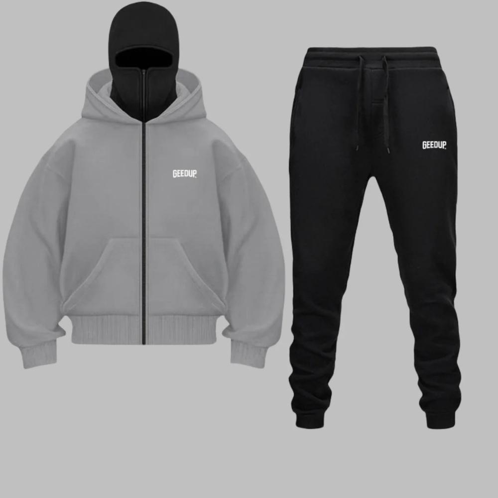 

Autumn and Winter Men s Hooded Zipper Sport with Windproof Ninja Lyrics Design Balakrava City Fashion Set 3XL світло-сірого кольору