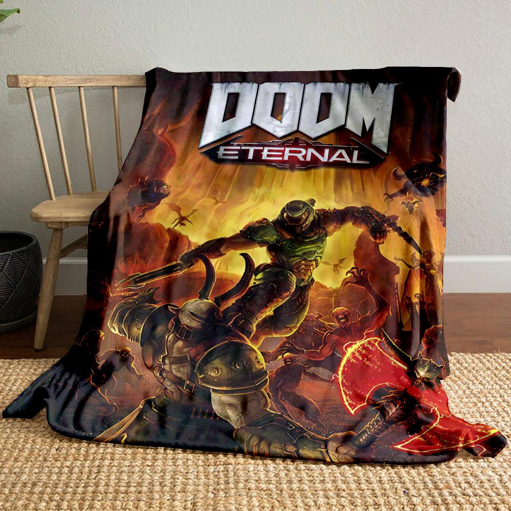 A warrior fights demons amidst fiery chaos with glowing weapons. for all seasons blanket lunch break throw gift