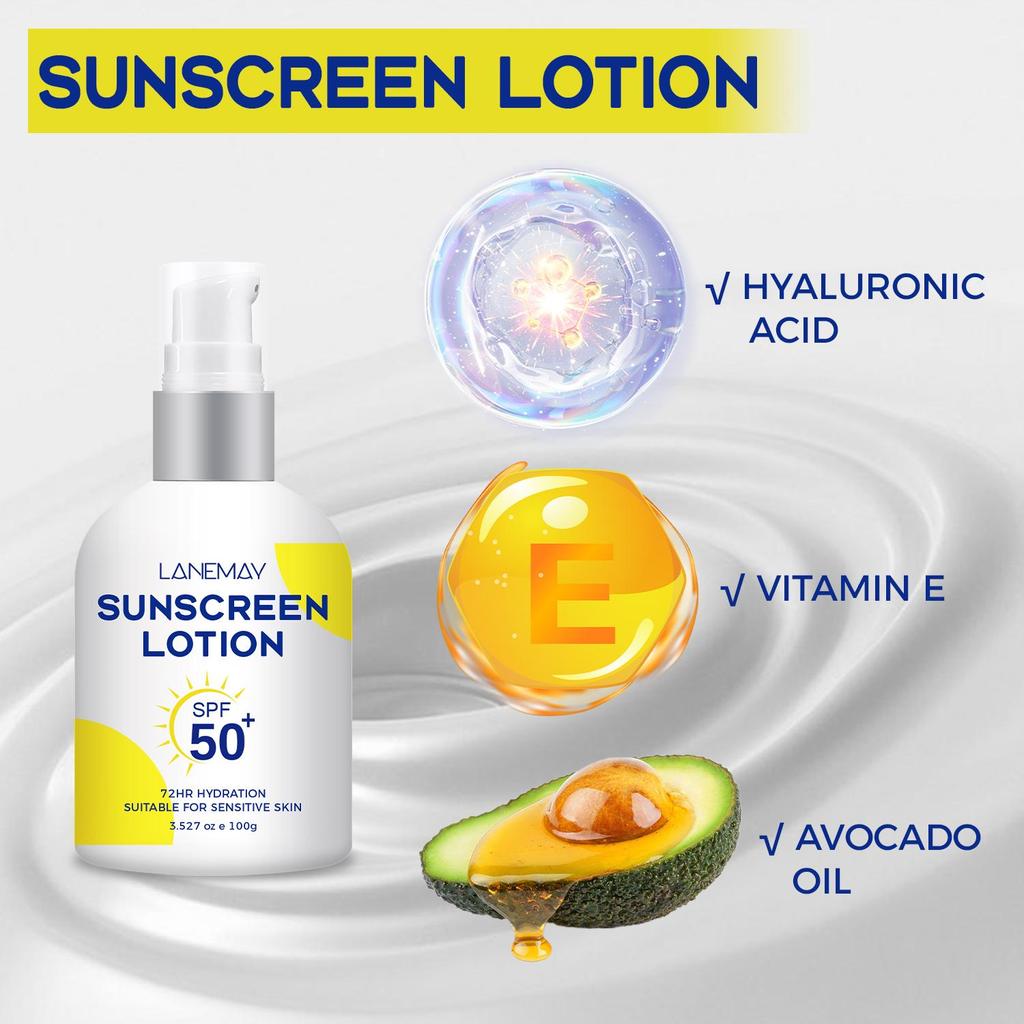 SPF 50 Sunscreen Lotion With Vitamin E - 72 HR Hydration and Touch Water Resistant & Non-Greasy Sunscreen Lotion,100g
