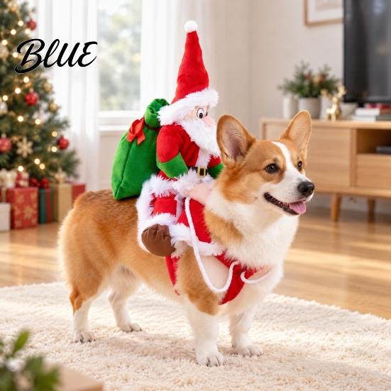 Festive Dog Clothes for Parties Santa Riding Pet Christmas Costume 3D Funny Rider Outfit Small Medium Apparel Dogs & Cats Adjustable Holiday Cosplay