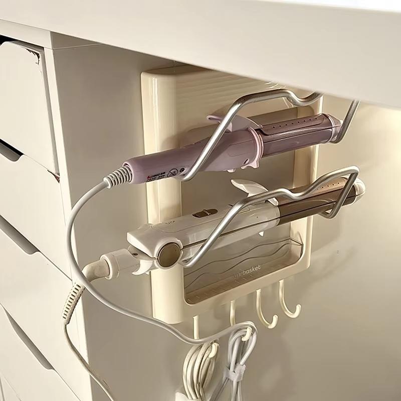 Wall Mounted Hair Dryer Storage Rack Curling Iron Holder Bathroom Organizer Storage Shelf Bathroom No-Drilling Kitchen Lid Rack