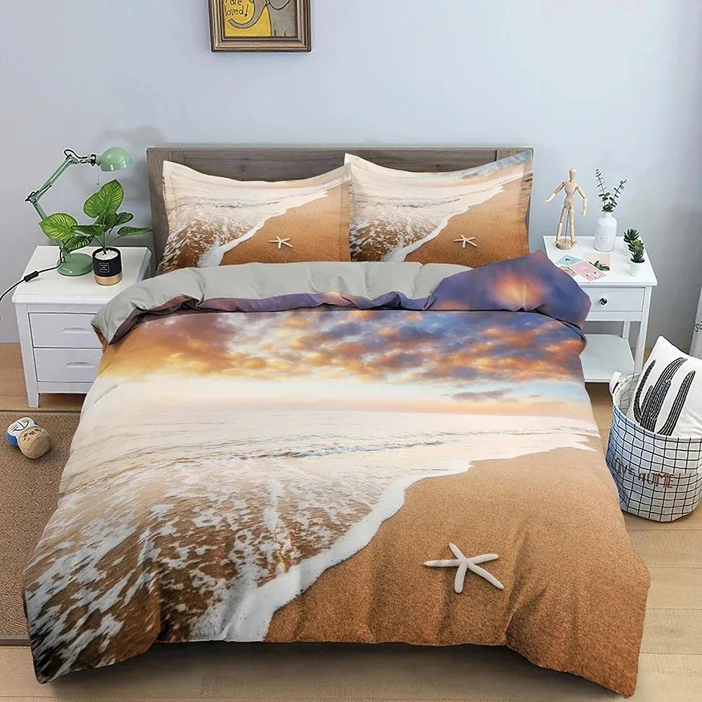 Starfish Duvet Cover Conch Beach Pattern Bedding Set For Kids Bedroom 3D Quilt Cover Ocean World Comforter Covers Home Textile