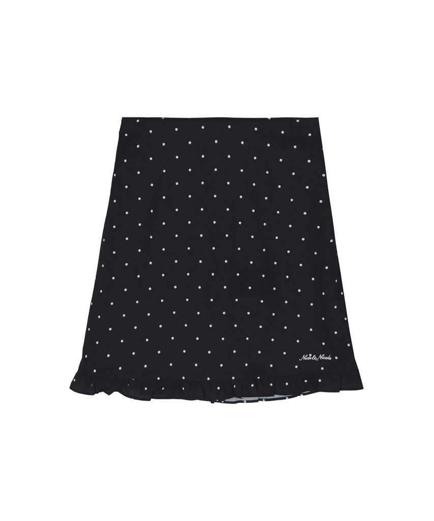 Nigaennikol Dot Ruffle Midi Skirt_Black