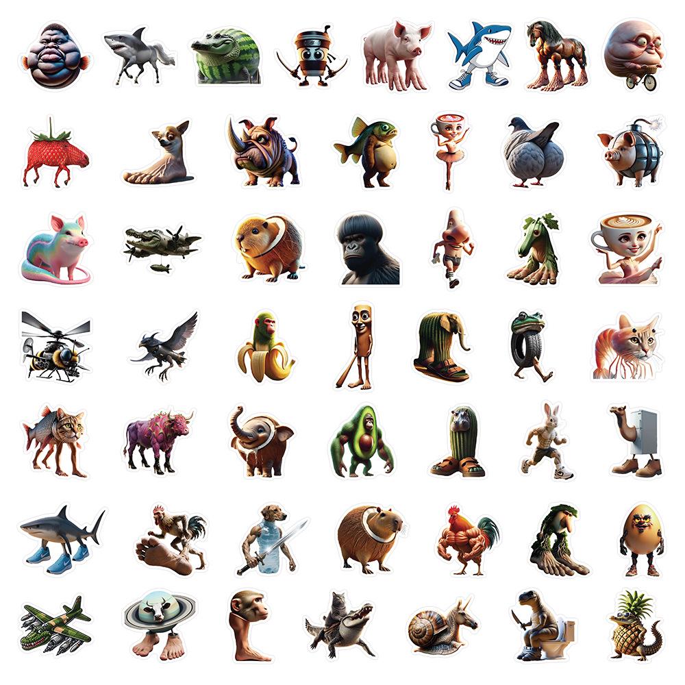 50 Creative Animal Fusion Stickers - Classic Mountains and Seas Theme, Graffiti Art, Waterproof Decals for Phones & Skateboards