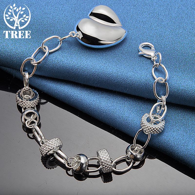 925 Sterling Silver Heart Love Chain Bracelet Jewelry