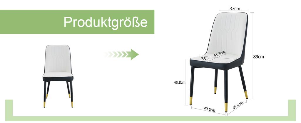 Set of 2 Modern Dining Chairs with PU Leather Backrest in Black-White Combination and Black Metal Legs.