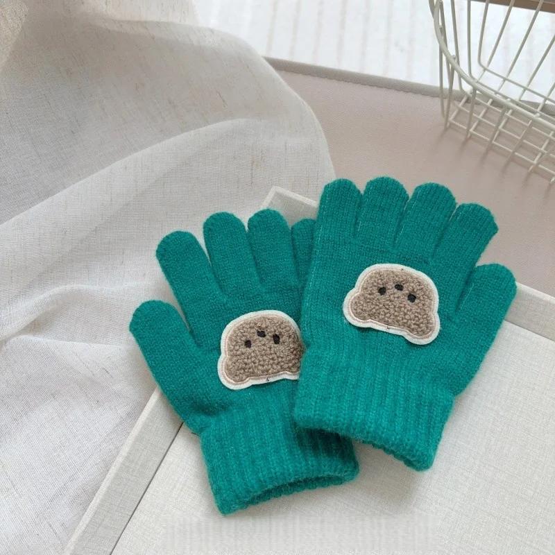 Dziecięce dzianinowe rękawiczki z misiem 3-7 lat Dziewczynki Chłopcy Uroczy Miś Miękkie Ciepłe Dzianina Pełne palce Ocieplacz na dłonie Dzieci Stylowe Ciepłe Rękawiczki