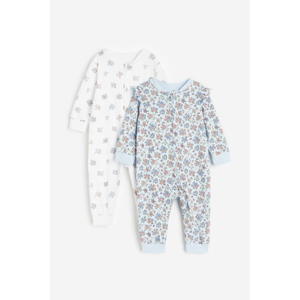 

Хлопковые пижамы с рисунком HM, комплект из 2 предметов, светло-голубые с цветочным принтом