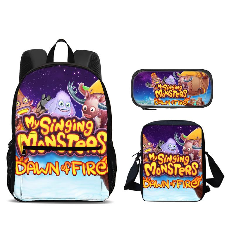 My Singing Monsters Backpack Pen Bag Shoulder Bag 3Pcs Set Large Capacity Kindergarten Elementary School Boys and Girls