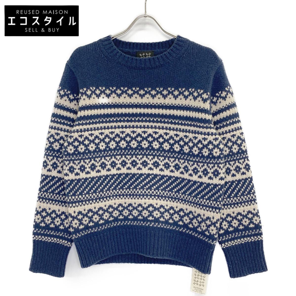 

SUTOOH Blue STU-A22-KN06 Топы из жаккардового трикотажа из шерсти, кашемира и шелка 2 синих б/у