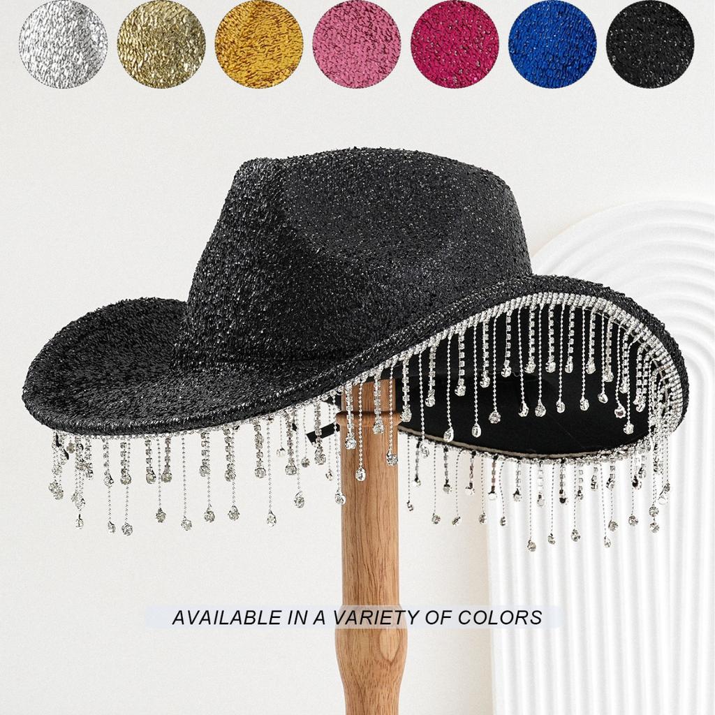 New Men's and Women's Western Cowboy Hats, Big Brim, Fashionable Rhinestones, Fringed Peach Heart Design, Bridal Top Hat, Birthday.