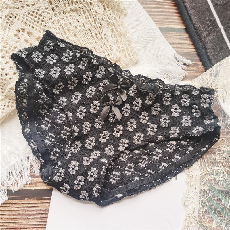 

Винтажные женские трусики с низкой талией и бантом с милыми цветами One Size чёрный