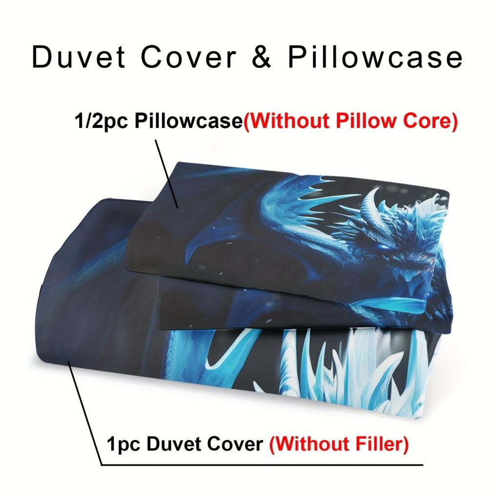 Fantasy Blue Dragon Duvet Cover Set: Ancient Wild Dragon Pattern Bedding, 3D Dragon Double Bed Set Western Dragon Double Bed Set