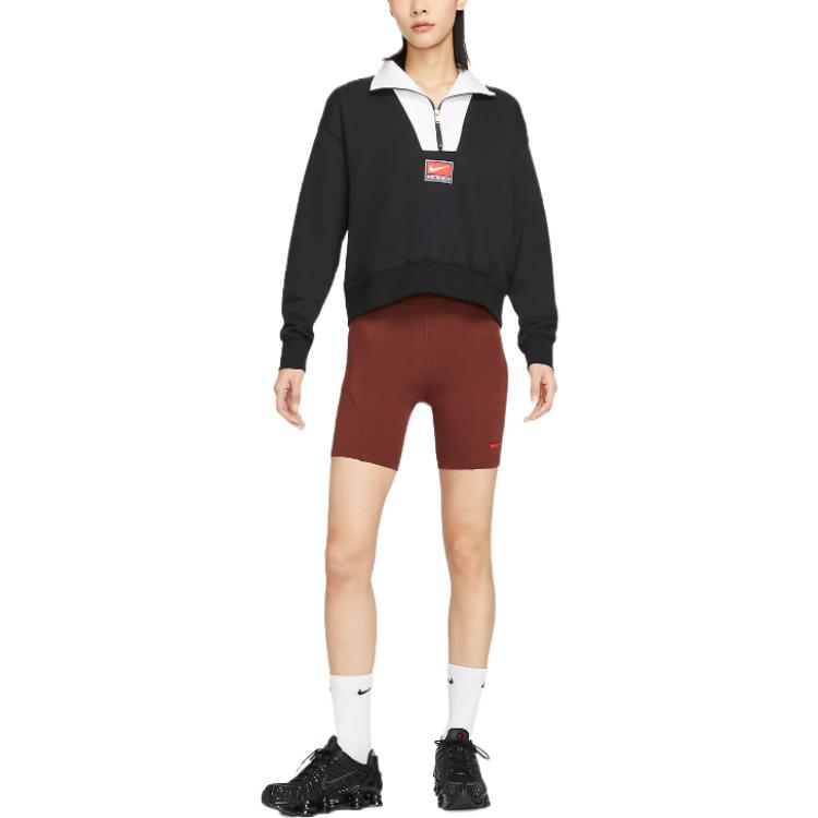 Nike Sweatshirts Women's Black/White Stand Collar Moderate Regular DQ6944-010