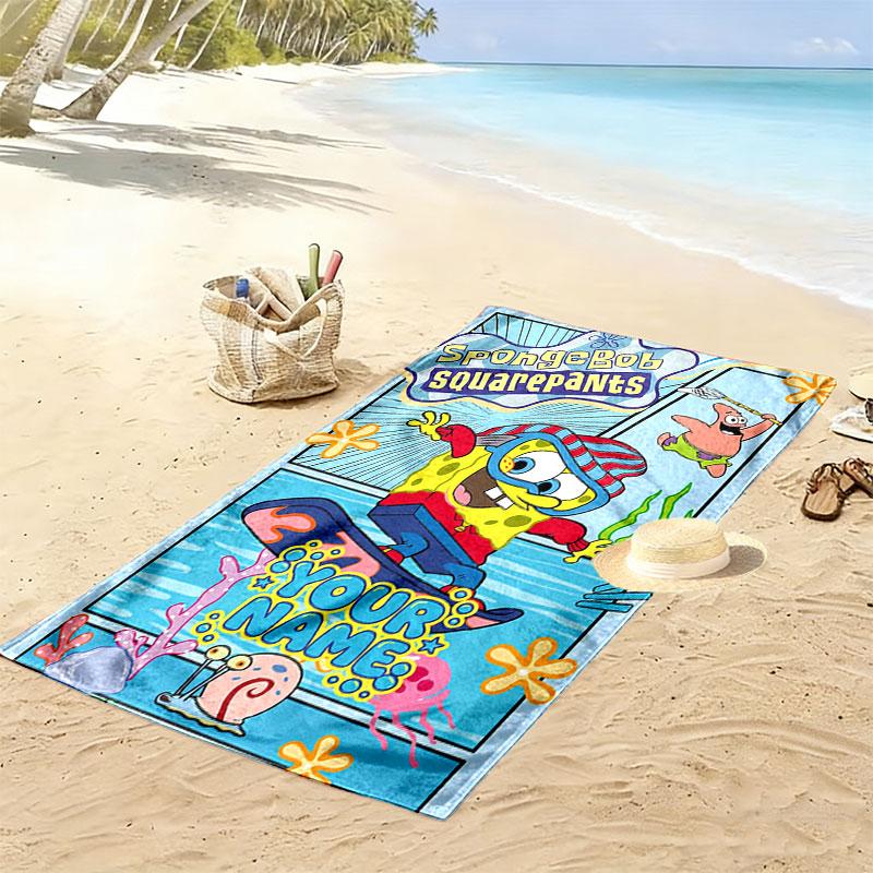 Custom Spongebob Squarepants Print Beach Towel, Large Soft Quick Dry Towel for Beach Camping Swimming