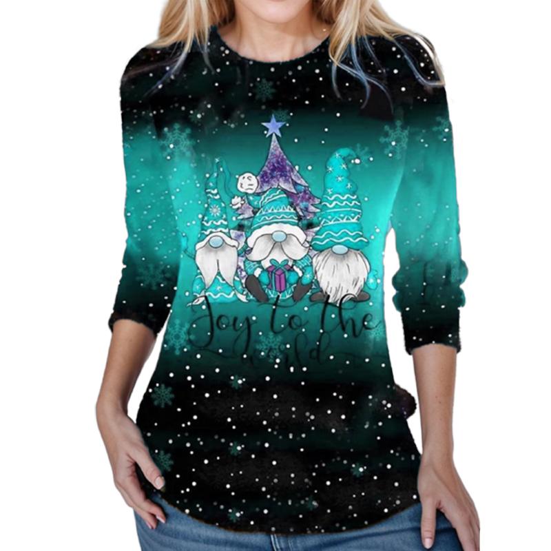 

Топы для женщин с 3D синим принтом снеговика, футболка с круглым вырезом и длинными рукавами, осенний повседневный женский топ с длинными рукавами на Рождество 8XL светло-синий