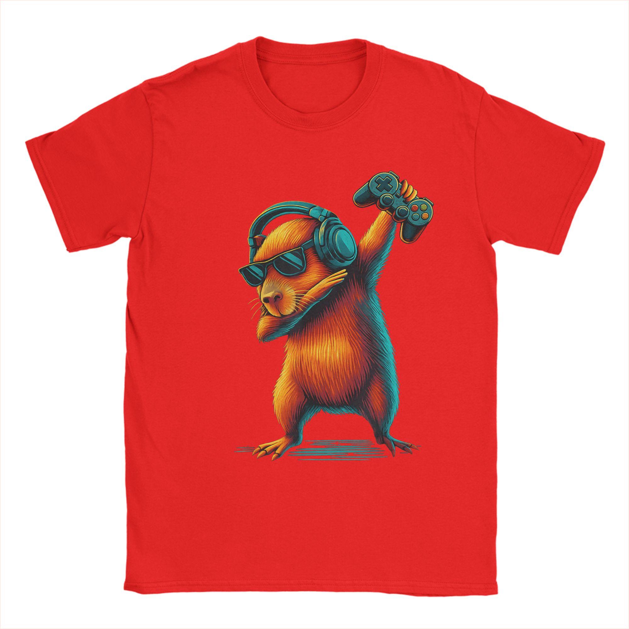 Capybara Funny Video Games Capybara TShirt Men Vintage Cotton Tees Round Collar Short Sleeve T Shirt Party Clothes S
