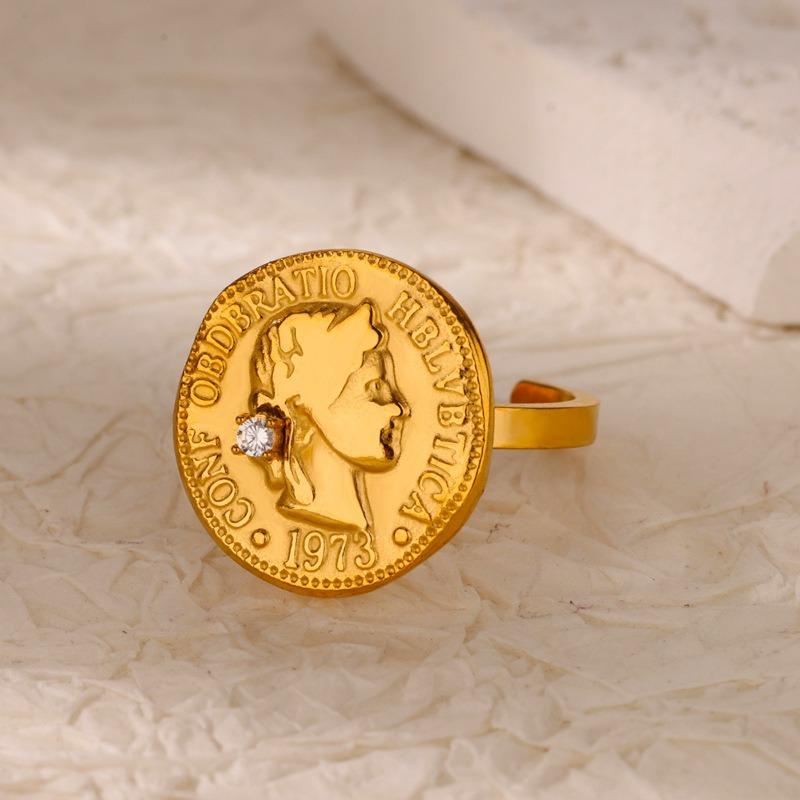 K Gold Plated Stainless Steel Pearl Ring Shell Ring Gold Plated Head Jewelry Open Ring