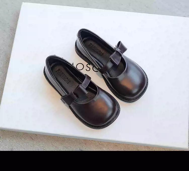 Girls' Black Leather Princess Shoes - British Style Autumn Collection