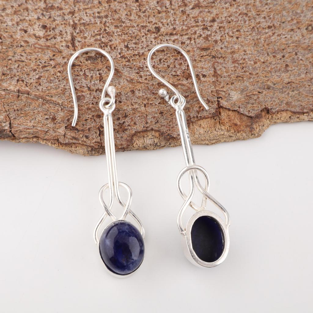 Sodalite Gemstone Earrings, 925 Solid Sterling Silver Jewelry, Handmade Beautiful Earrings For Wedding Gift