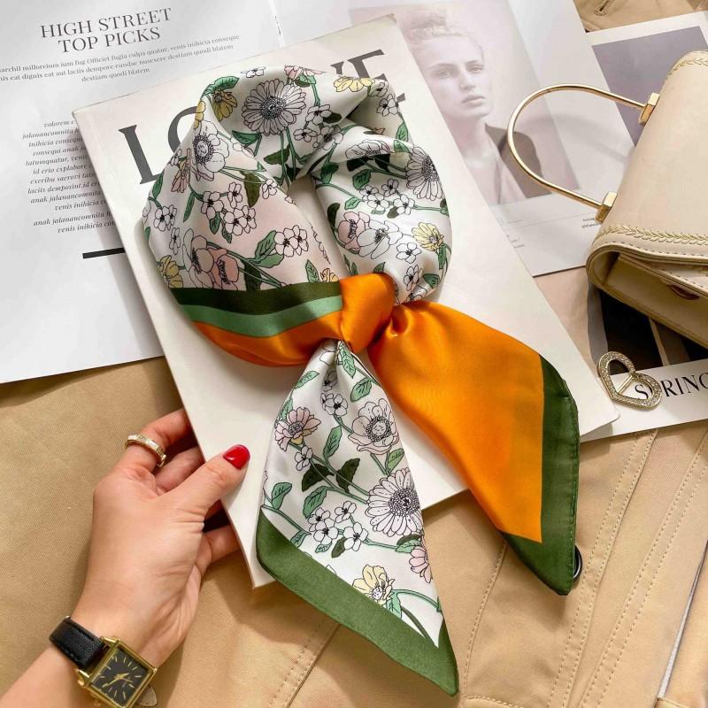Elegant Silk-Like Square Scarf Women Korean Style Print Neck Lightweight 70x70cm Nylon Fashion Accessory