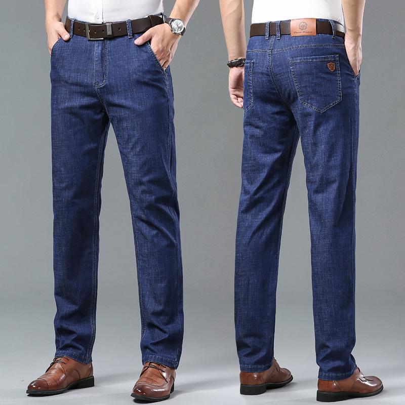 

Летние легкие мужские джинсы Мужские джинсы средней посадки свободного кроя в стиле business casual прямого покроя 34 темно-синий