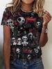 Gothic Skull Rose Print Women T Shirt Pink Floral Spider Web Casual Short Sleeve O-neck Dark Aesthetic Summer Tops