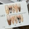 10Pcs Handmade Neutral Nude Fake Nails with Leopard Print & Rhinestone Decorations