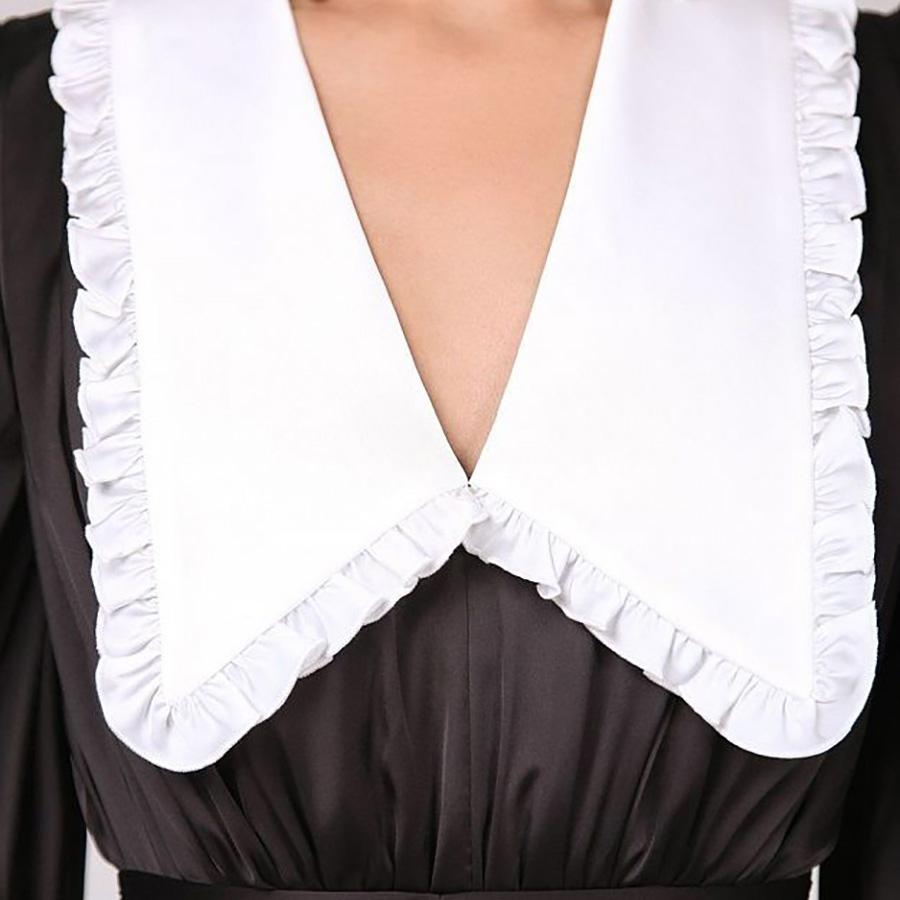 Frauen Langarm Einfarbig Mini-Länge Kleid V-ausschnitt Hohe Taille