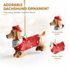 Christmas Resin Dog Shaped Ornament with Antlers and Hat, Hanging Tabletop Decoration for Holiday Home Decor