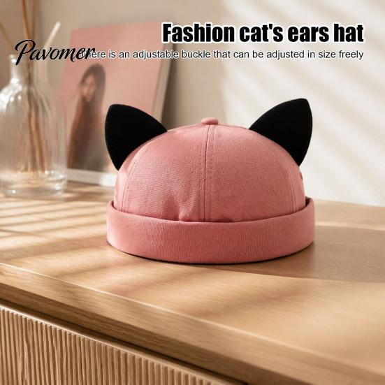 Cute Animal Ear Docker Cap Brimless Cat Hat, Cap, Adjustable Skullcap, Stylish Soft Comfortable Sun Hat Sailor for Women Men Street Casual Wear Size