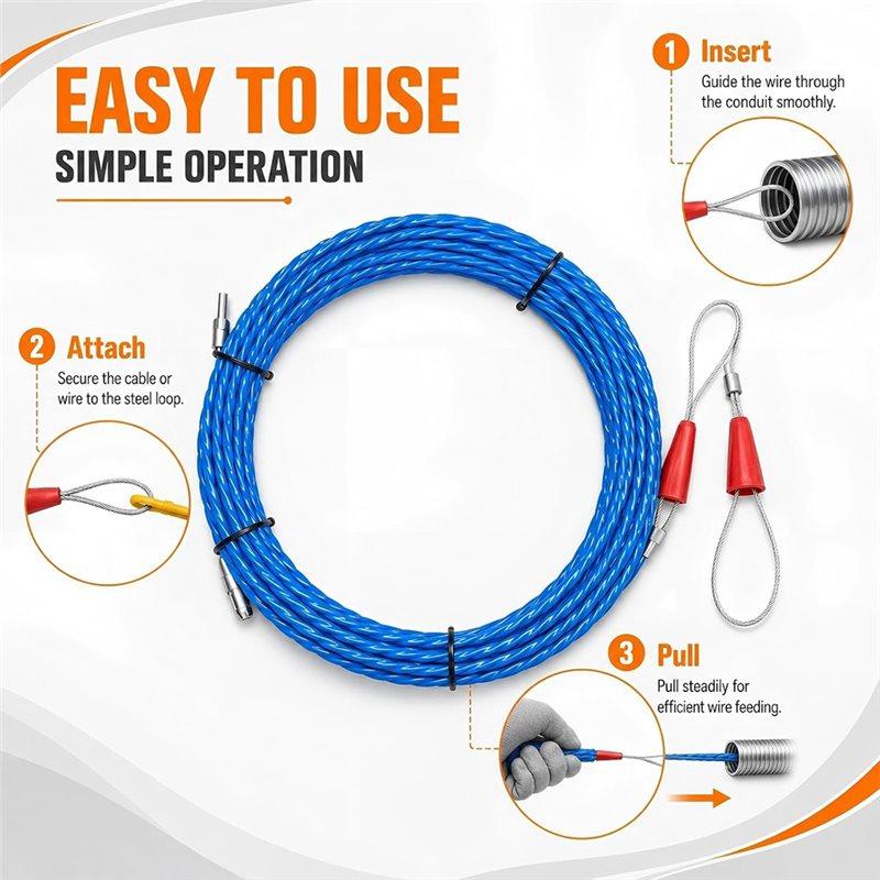 ABKP-Fish Tape Cable Puller Kit Flexible Wire Puller Duct Rodder With Swivel Head Wall Conduit Ceiling Electrical Wiring Work