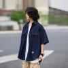 Japonská retro módní značka Letní volná džínová košile s krátkým rukávem Umělecká košile pro mladé Pracovní oděv Pánská a dámská vrstvená bunda
